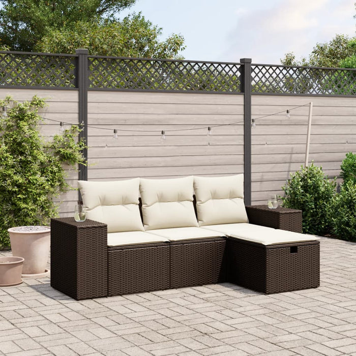Set Divano da Giardino 4 pz con Cuscini-Sofa da Giardino-Divanetto da esterno Marrone in Polyrattan 768366