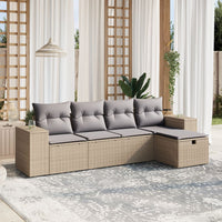 Set Divano da Giardino 5 pz con Cuscini-Sofa da Giardino-Divanetto da esterno Beige Misto Polyrattan 376446
