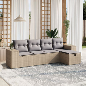 Set Divano da Giardino 5 pz con Cuscini-Sofa da Giardino-Divanetto da esterno Beige Misto Polyrattan 376446
