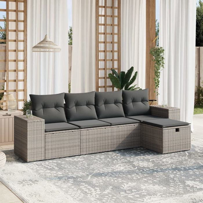 Set Divano da Giardino 5 pz con Cuscini Grigio in Polyrattan 3264396