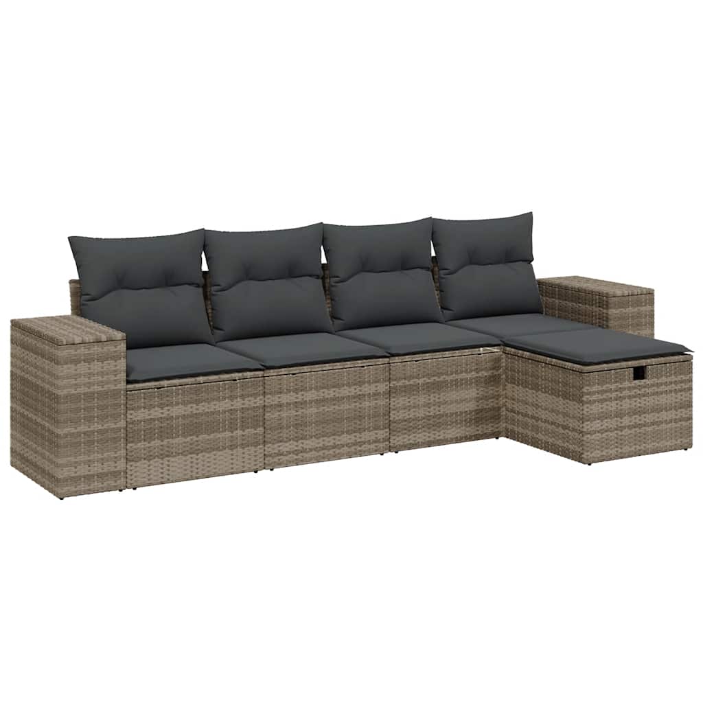 Set Divano da Giardino 5pz con Cuscini-Sofa da Giardino-Divanetto da esterno Grigio Chiaro Polyrattan 215636