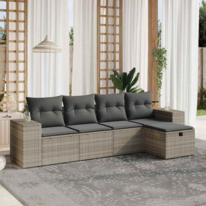 Set Divano da Giardino 5pz con Cuscini-Sofa da Giardino-Divanetto da esterno Grigio Chiaro Polyrattan 215636