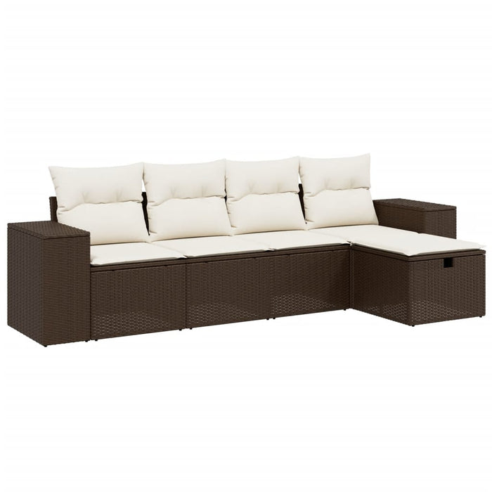 Set Divano da Giardino 5 pz con Cuscini-Sofa da Giardino-Divanetto da esterno Marrone in Polyrattan 811031