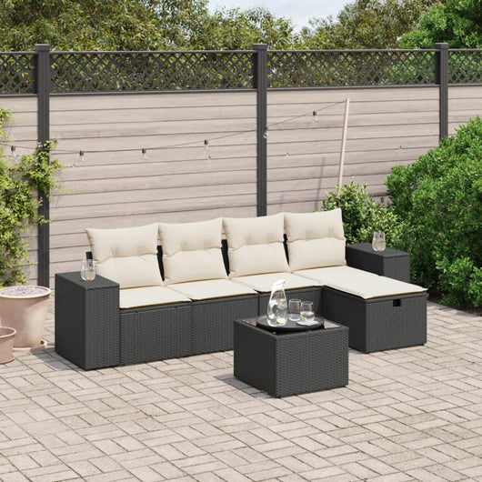 Set Divano da Giardino 6 pz con Cuscini-Sofa da Giardino-Divanetto da esterno Nero in Polyrattan 585447