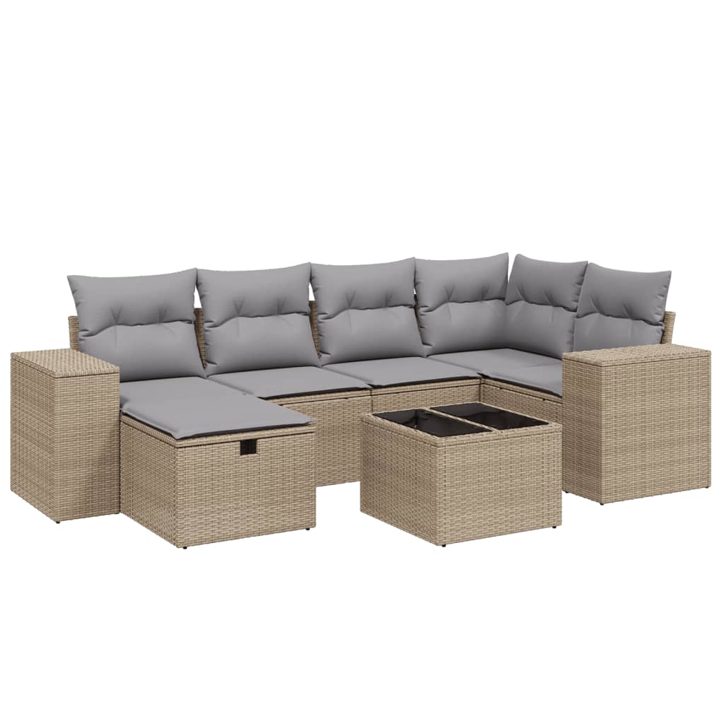 Set Divano da Giardino 7 pz con Cuscini Beige Misto Polyrattan 3264425