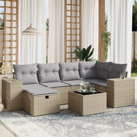 vidaXL Set Divano da Giardino 7 pz con Cuscini Beige Misto Polyrattan