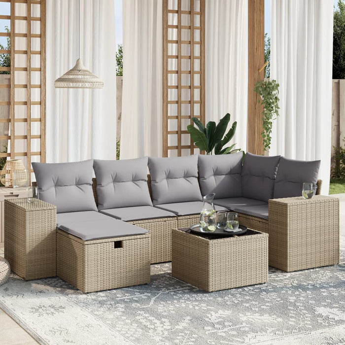 vidaXL Set Divano da Giardino 7 pz con Cuscini Beige Misto Polyrattan