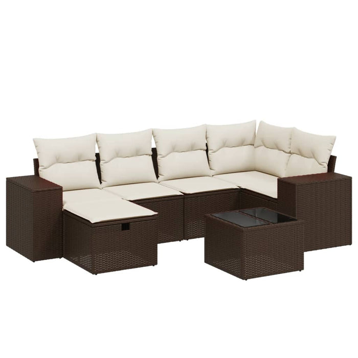 Set Divani da Giardino 7 pz con Cuscini Marrone in Polyrattan 3264429