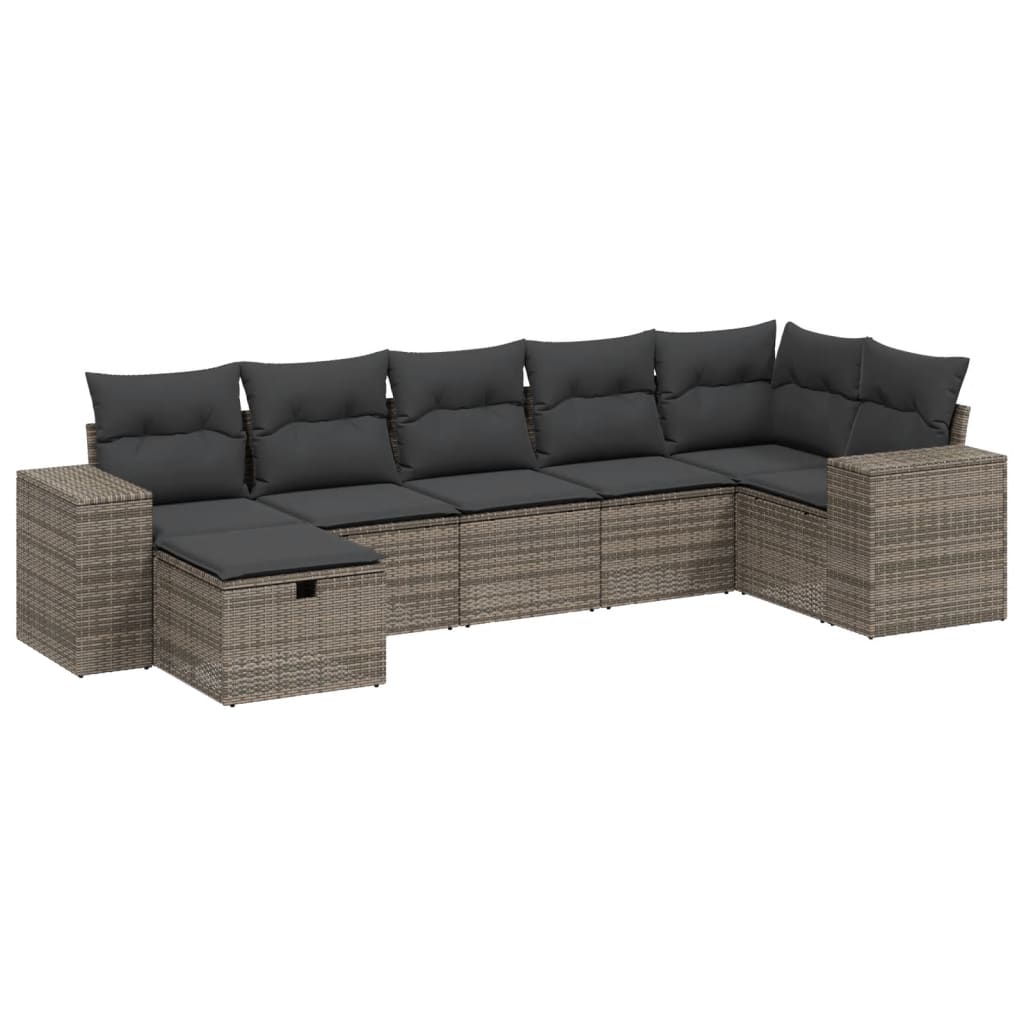 Set Divani da Giardino 7 pz con Cuscini Grigio in Polyrattan 3264436