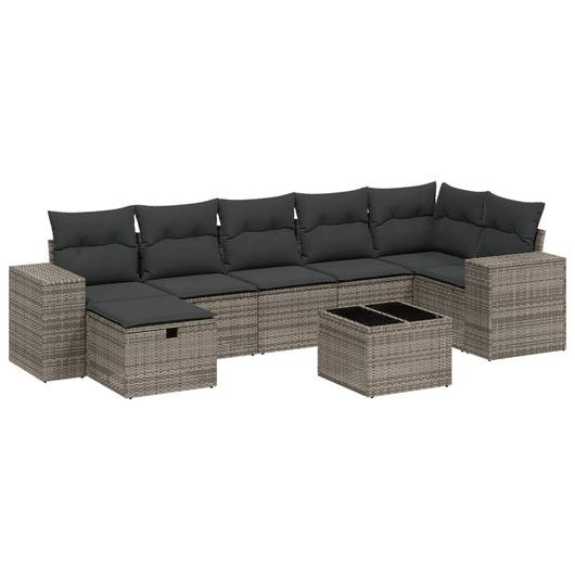 Set Divano da Giardino 8 pz con Cuscini Grigio in Polyrattan