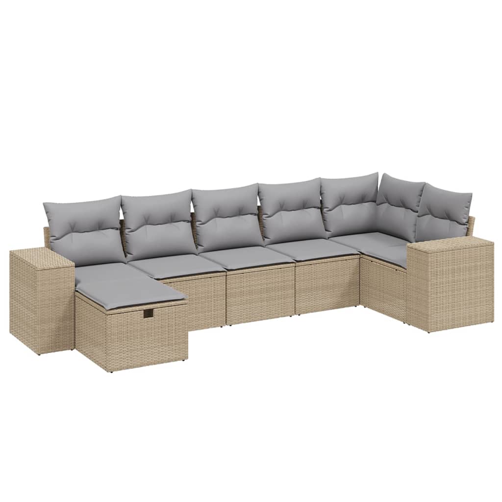Set Divano da Giardino 7 pz con Cuscini Beige Misto Polyrattan 3264455