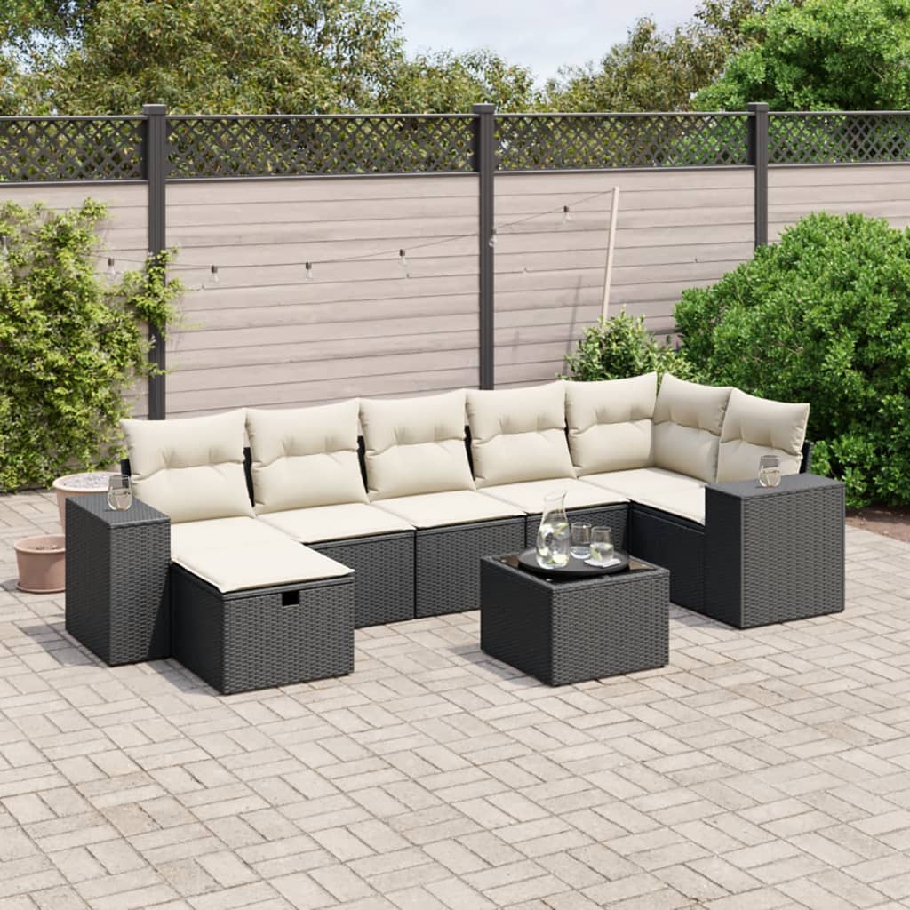 Set Divani da Giardino con Cuscini 8 pz Nero in Polyrattan 3264462