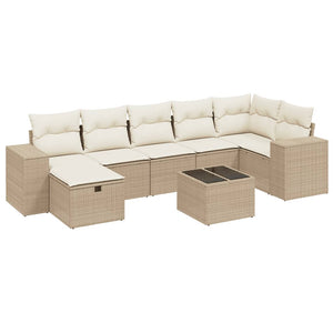 vidaXL Set Divano da Giardino 8 pz con Cuscini Beige in Polyrattan