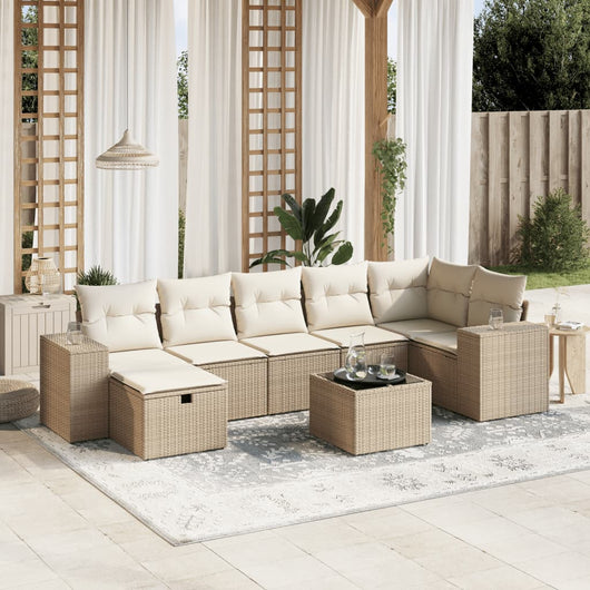 vidaXL Set Divano da Giardino 8 pz con Cuscini Beige in Polyrattan