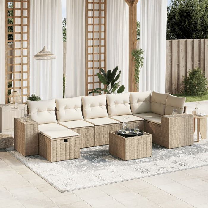 vidaXL Set Divano da Giardino 8 pz con Cuscini Beige in Polyrattan