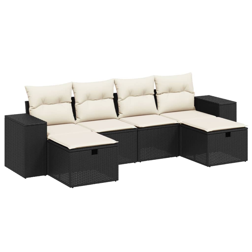 Set Divano da Giardino 6 pz con Cuscini-Sofa da Giardino-Divanetto da esterno Nero in Polyrattan 264353