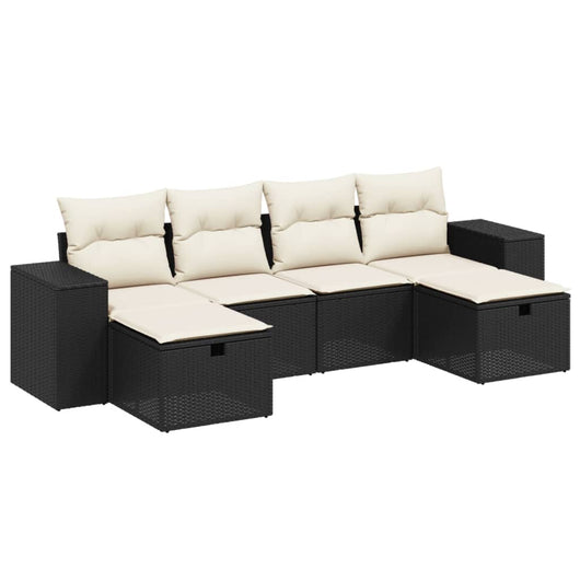 Set Divano da Giardino 6 pz con Cuscini-Sofa da Giardino-Divanetto da esterno Nero in Polyrattan 264353