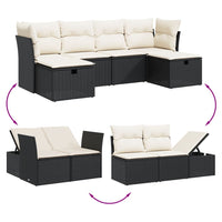 Set Divano da Giardino 6 pz con Cuscini-Sofa da Giardino-Divanetto da esterno Nero in Polyrattan 264353