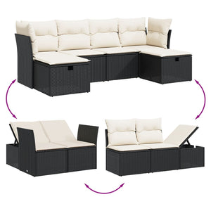 Set Divano da Giardino 6 pz con Cuscini-Sofa da Giardino-Divanetto da esterno Nero in Polyrattan 264353