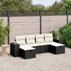 Set Divano da Giardino 6 pz con Cuscini-Sofa da Giardino-Divanetto da esterno Nero in Polyrattan 264353