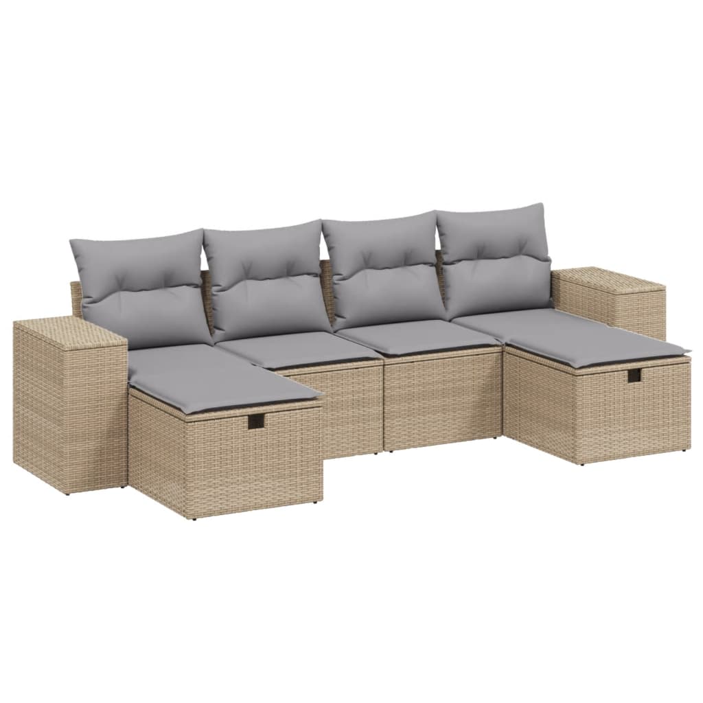 Set Divano da Giardino 6 pz con Cuscini Beige Misto Polyrattancod mxl 90518