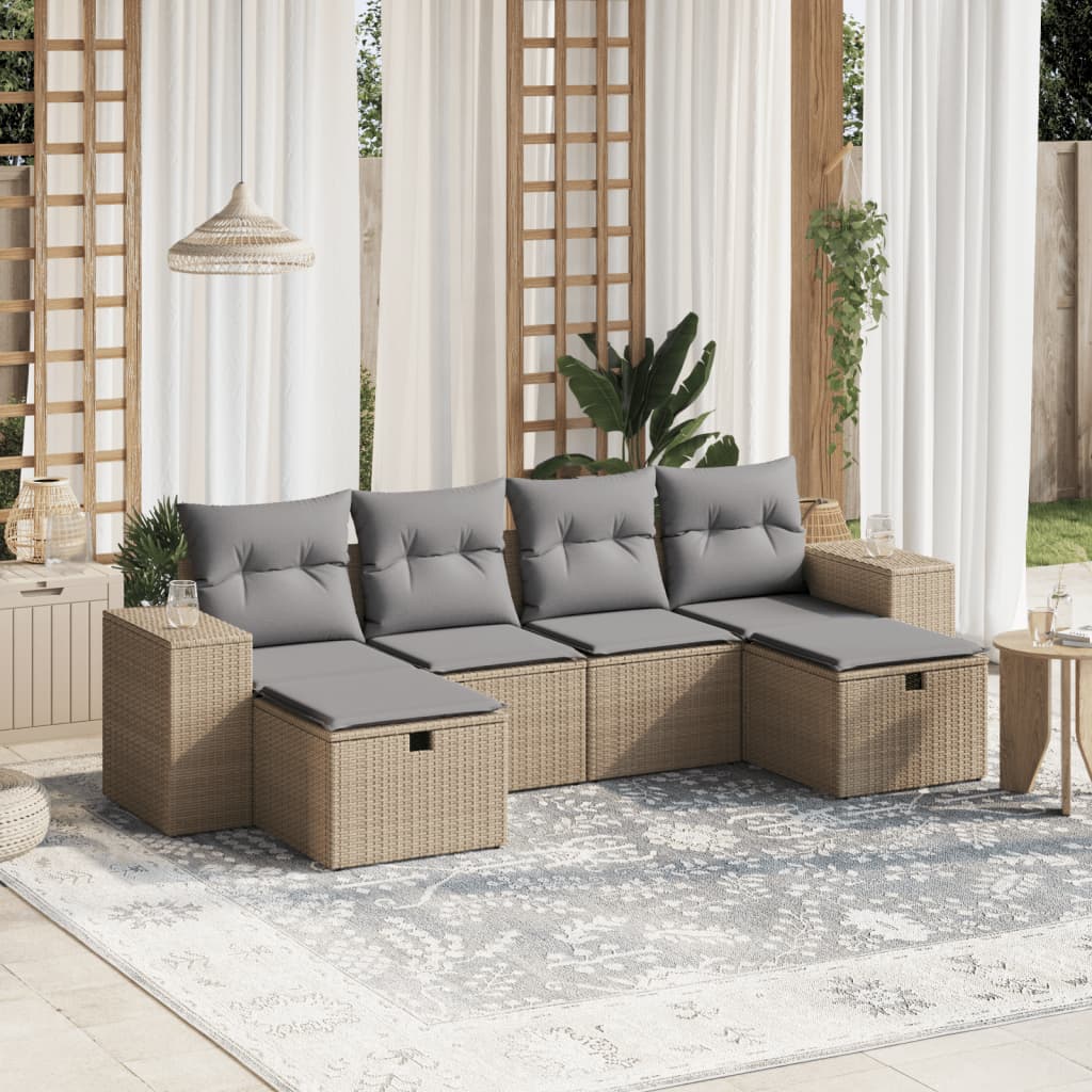 Set Divano da Giardino 6 pz con Cuscini Beige Misto Polyrattancod mxl 90518