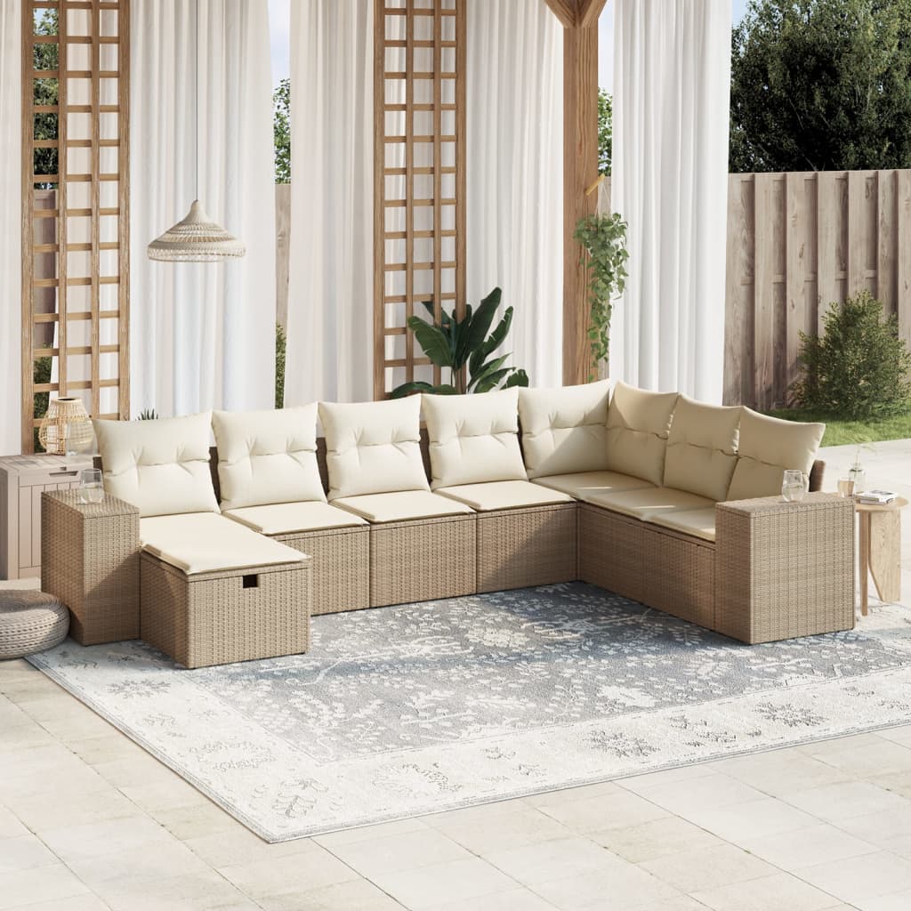 vidaXL Set Divano da Giardino 8 pz con Cuscini Beige in Polyrattan