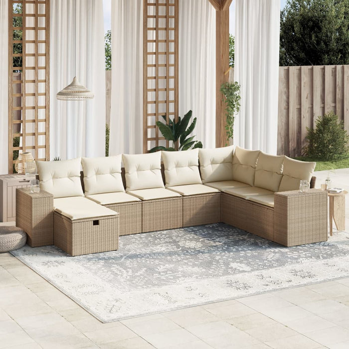 vidaXL Set Divano da Giardino 8 pz con Cuscini Beige in Polyrattan