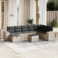 Set Divano da Giardino 9pz con Cuscini Grigio Chiaro Polyrattan