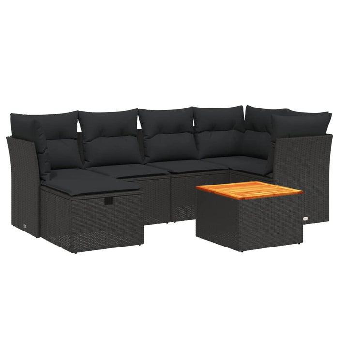 Set Divani da Giardino con Cuscini 7pz Nero Polyrattan