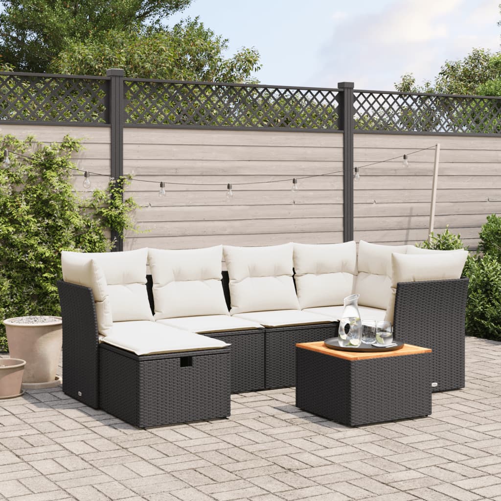 Set Divani da Giardino con Cuscini 7pz Nero Polyrattan 3264724