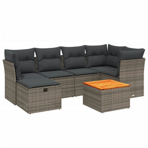 Set Divani da Giardino 7 pz con Cuscini Grigio in Polyrattan