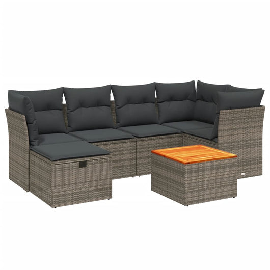 Set Divani da Giardino 7 pz con Cuscini Grigio in Polyrattan