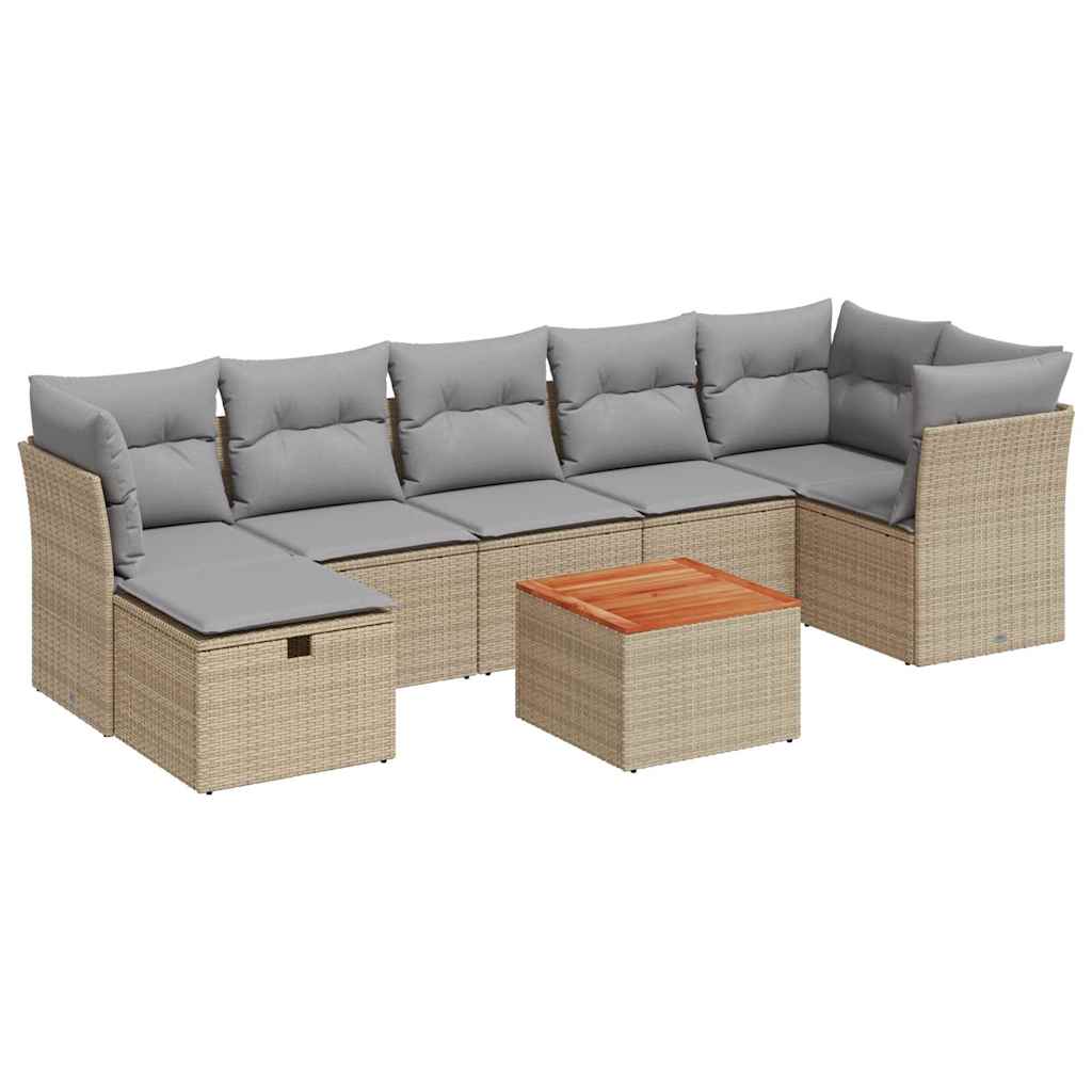 vidaXL Set Divano da Giardino 8 pz con Cuscini Beige Misto Polyrattan