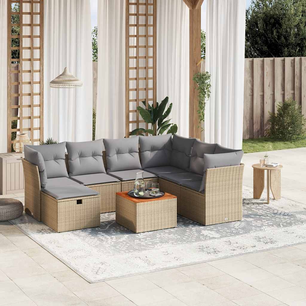 vidaXL Set Divano da Giardino 8 pz con Cuscini Beige Misto Polyrattan