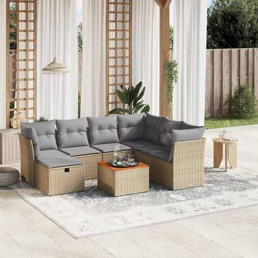 vidaXL Set Divano da Giardino 8 pz con Cuscini Beige Misto Polyrattan