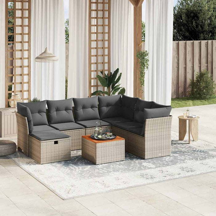 vidaXL Set Divano da Giardino 8 pz con Cuscini Grigio in Polyrattan