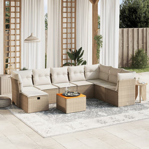Set Divano da Giardino 9 pz con Cuscini Beige in Polyrattan