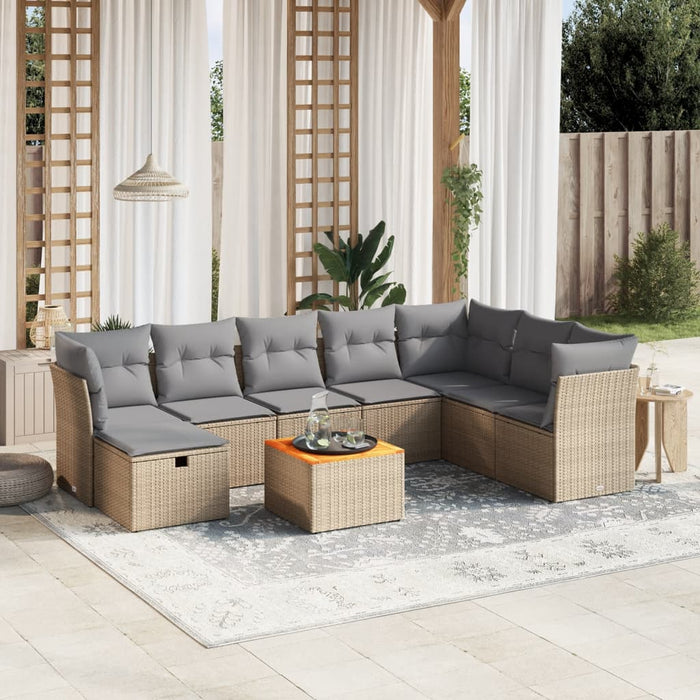 vidaXL Set Divano da Giardino 9 pz con Cuscini Beige Misto Polyrattan