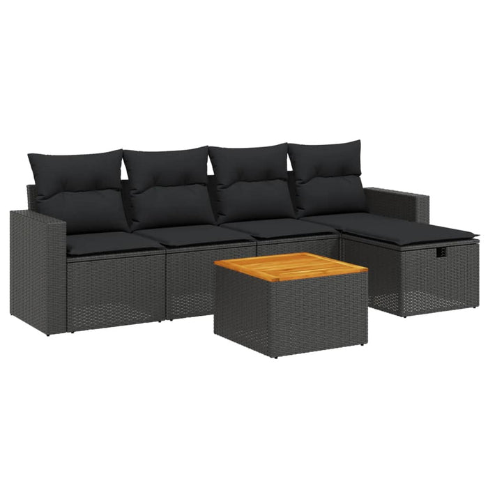 Set Divano da Giardino 6 pz con Cuscini Nero in Polyrattancod mxl 89730