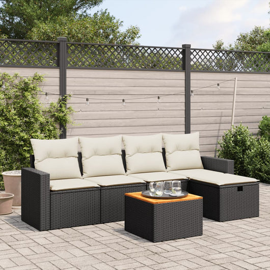Set Divano da Giardino 6 pz con Cuscini-Sofa da Giardino-Divanetto da esterno Nero in Polyrattan 252892