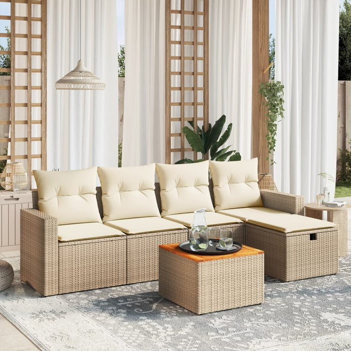 vidaXL Set Divano da Giardino 6 pz con Cuscini Beige in Polyrattan