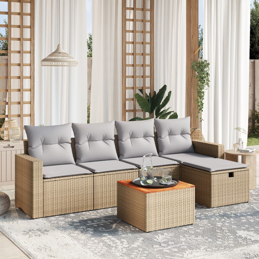 vidaXL Set Divano da Giardino 6 pz con Cuscini Beige Misto Polyrattan
