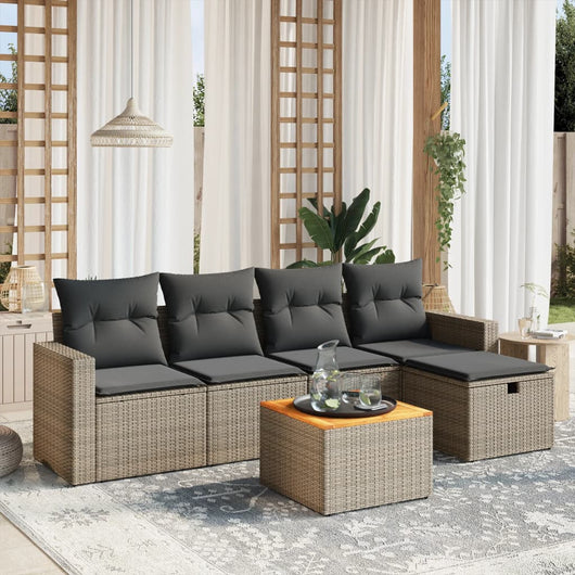 vidaXL Set Divano da Giardino 6 pz con Cuscini Grigio in Polyrattan