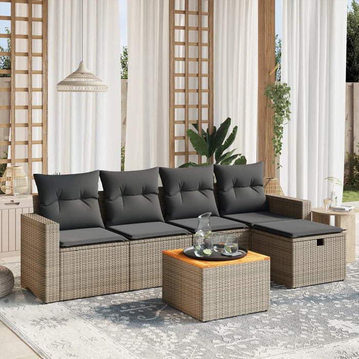 vidaXL Set Divano da Giardino 6 pz con Cuscini Grigio in Polyrattan