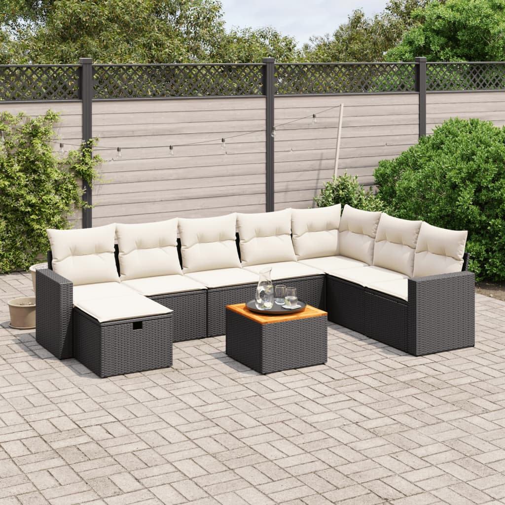 vidaXL Set Divani da Giardino 9 pz con Cuscini Nero in Polyrattan