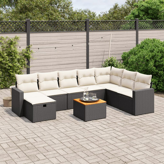 vidaXL Set Divani da Giardino 9 pz con Cuscini Nero in Polyrattan