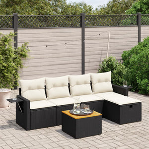 Set Divano da Giardino 6 pz con Cuscini-Sofa da Giardino-Divanetto da esterno Nero in Polyrattan 745466
