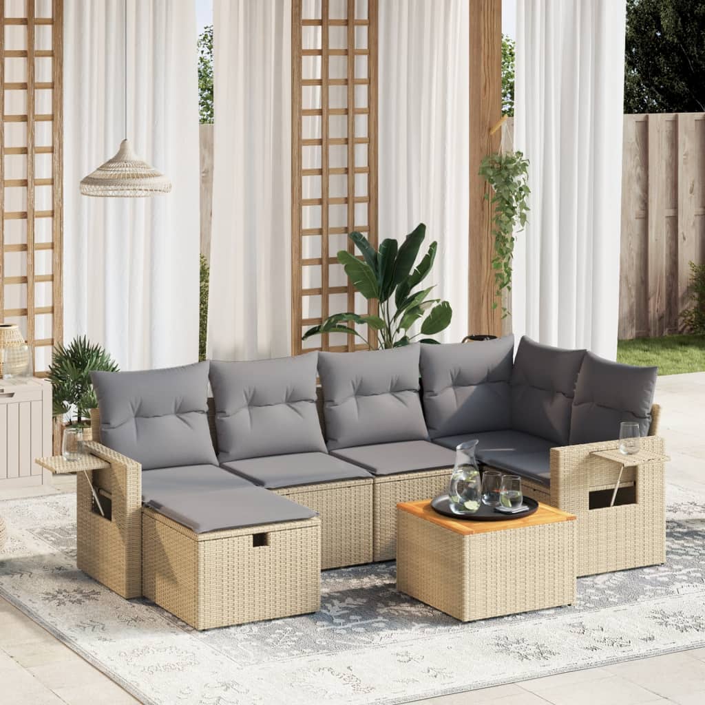 Set Divano da Giardino 7 pz con Cuscini Beige Misto Polyrattan 3264951