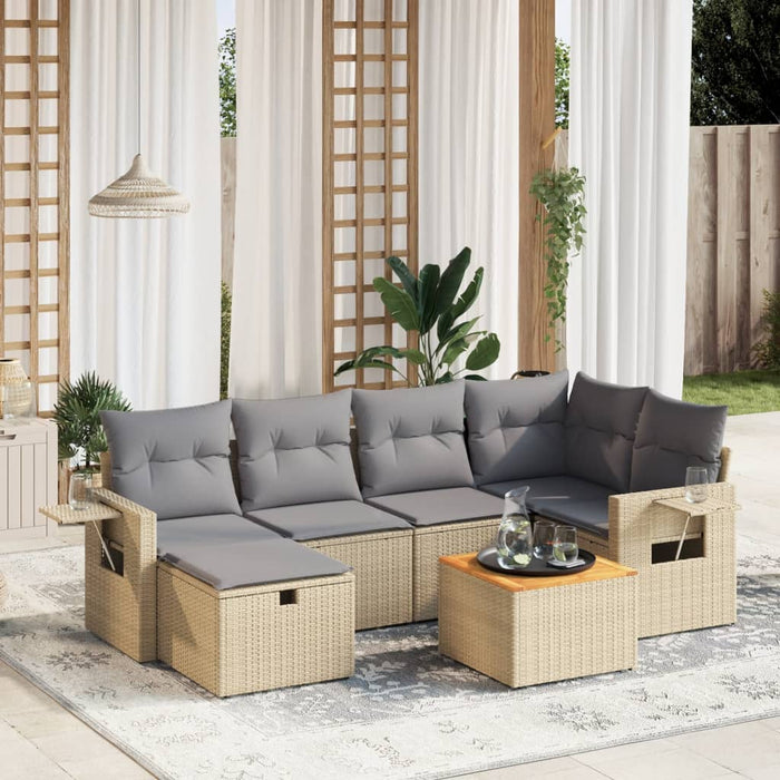 Set Divano da Giardino 7 pz con Cuscini Beige Misto Polyrattan 3264951